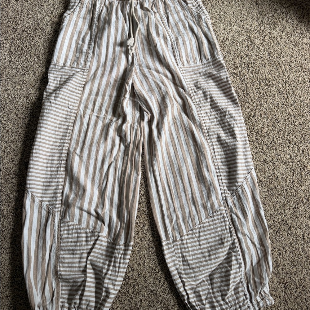 Promesa Beige & White Striped womens balloon pants
